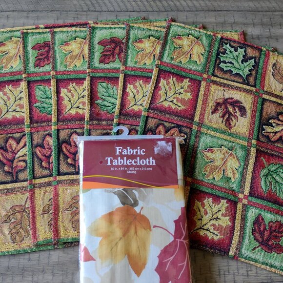 Tablecloth & 6 Place Mats Autumn Leaves Pattern - Picture 1 of 6
